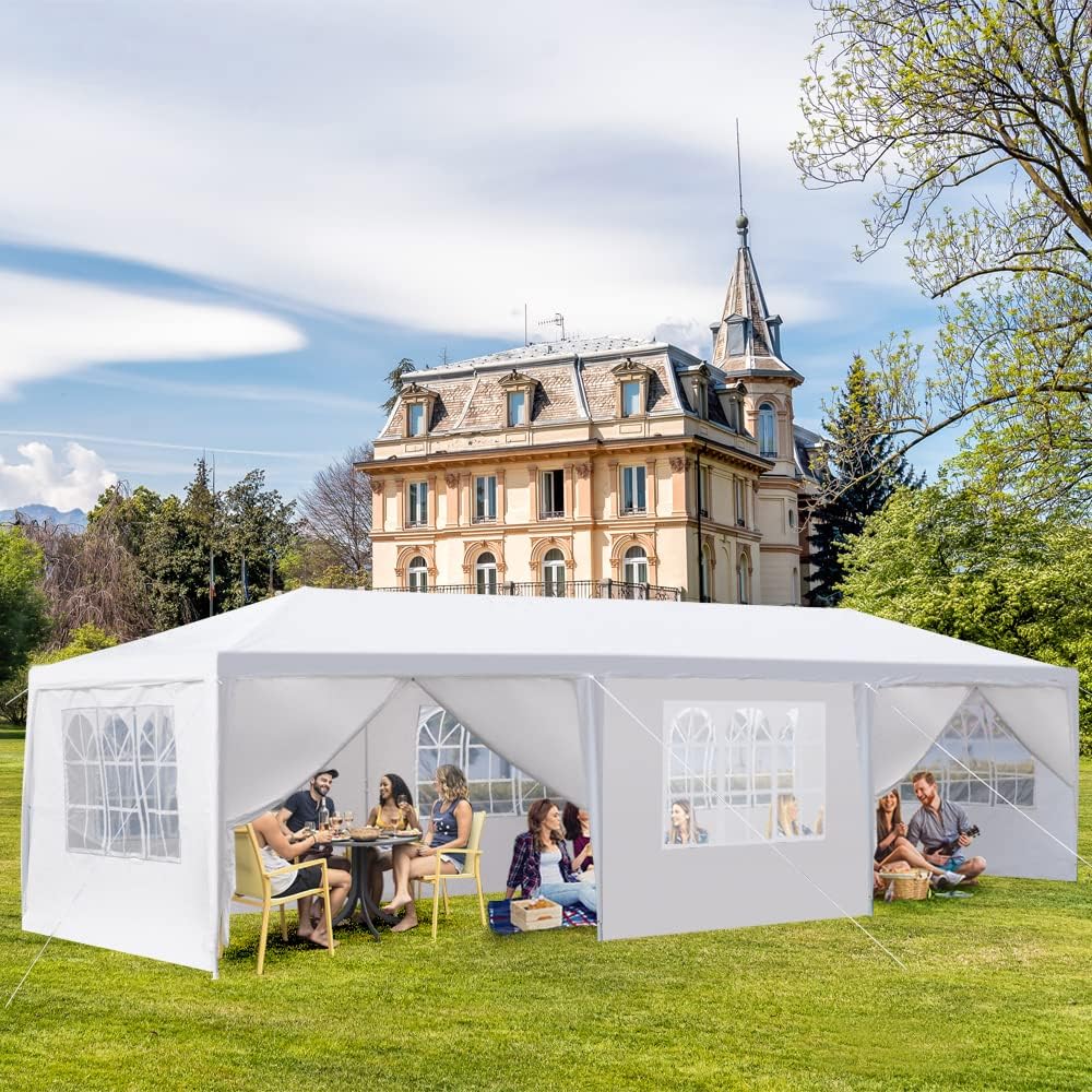 Party Tent Outdoor Gazebo - 10x30 Heavy Duty Canopy Tent Portable Shade Canopy Patio Camping Gazebo with 8 Sides Wall,White Tents Sun Shelter