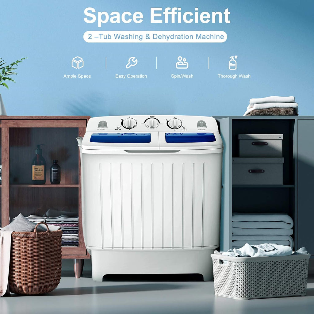 ARLIME Portable Washing Machine, 20lbs Mini Twin Tub Washing Machine w/Drain Pump, Semi Automatic 12lbs Compact Washer & 8lbs Spinner, Portable Washer Dryer Combo for Apartments Dorms RV Camping