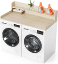SpaceAid Washer Dryer Countertop with 2-Tier Shelf, Wood Topper with Edge, 54' Width x 27.5' Depth Cover Organizer Guard for Washer and Dryer Counter Laundry Hamper Storage (Oak)