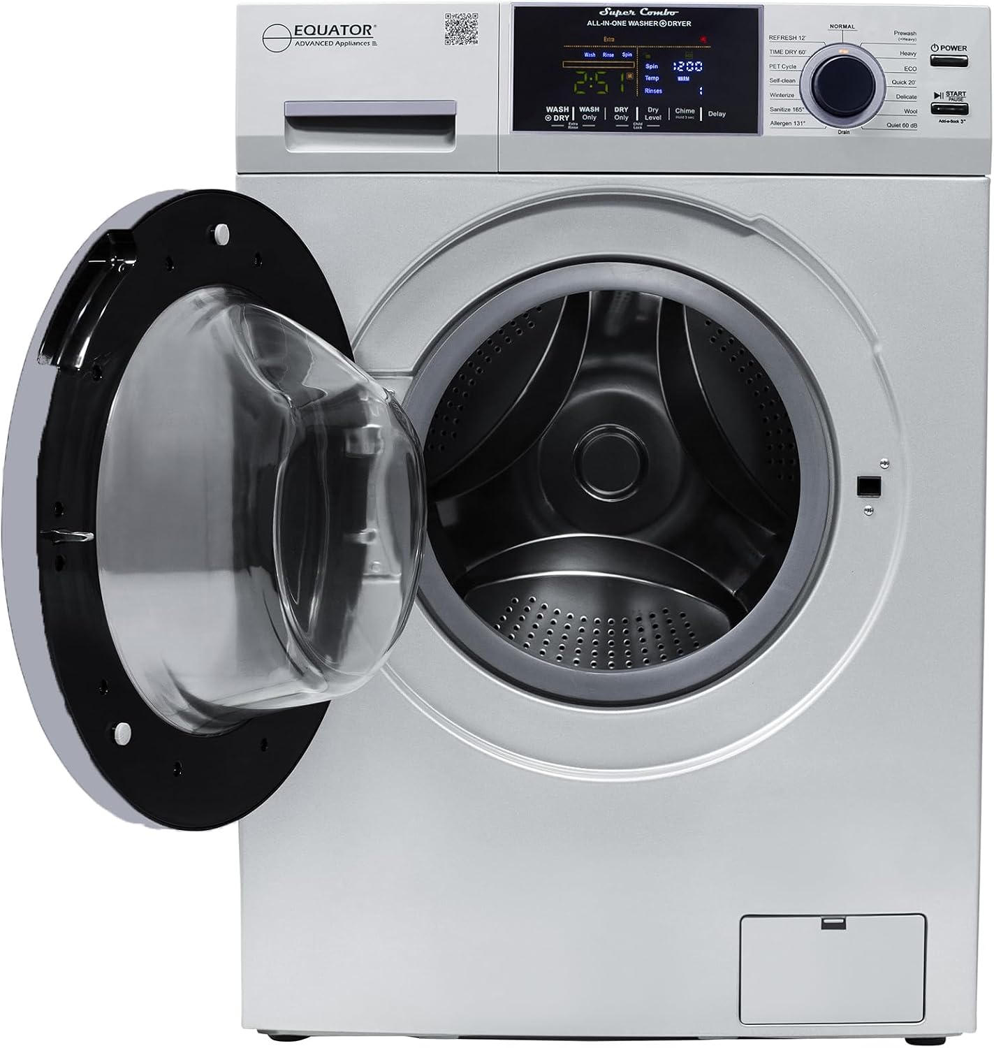 Equator 24' Original 110V Ventless Compact Combo Washer Dryer 1.6 cu.ft./15 lbs FULLY BUILT-IN 1400 rpm in Silver