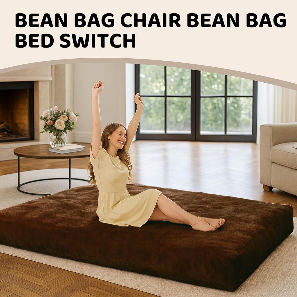Adult bean bag chair bed, bean bag sofa with filling, memory foam, comfortable floor sofa bed, boneless floor chair, suitable for living room bedroom dormitory balcony lounge (Coffee Color, Chair Bed)