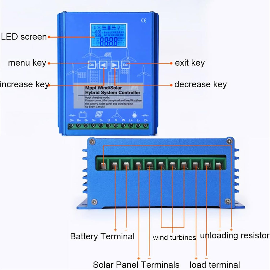 1500W-3000W Wind Solar Hybrid System MPPT Charge Controller with Dump Load Wind Turbine Generator Solar Panel 12V 24V 48V Auto Regulator,24v
