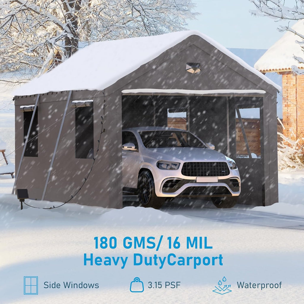 Carports Canopy Heavy Duty, Portable Garage with Sidewalls (10x16, Grey)