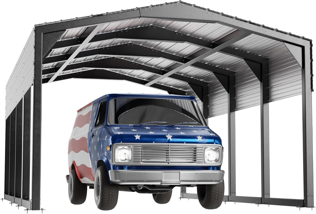 Metal Carport 12x20ft Heavy-Duty | Military-Grade Reinforced Garage Kits with Steel Roof & Hurricane | 100lbs/Sq.Ft Snow/RV/Camper/Truck/Tractor Shelter