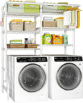 Ulif U13 Over Washer and Dryer Storage Shelves, 6 Tiers Laundry Room Standing Shelf with 2 Hanger Rods, Space Saver Clothes Drying Rack, 63.4' W x 22' D x 77.4' H, White