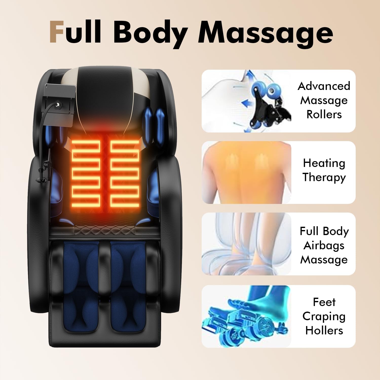 2026 Massage Chair Full Body, Zero Gravity SL-Track Shiatsu Massage Recliner Chair with Body Scan, 6 Fix Point Rollers,Airbags,Deep Yoga Stretch, Heating Function, Black