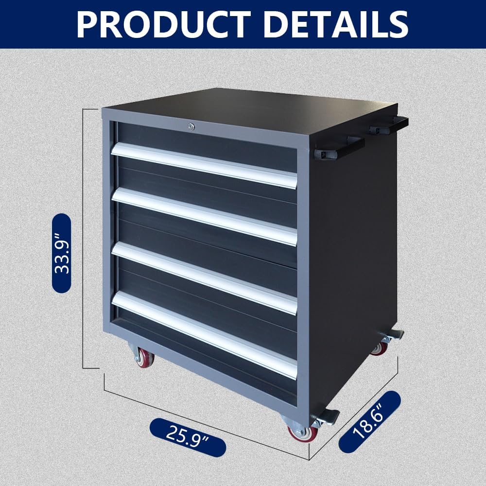 JZD Tool Chests with 4-Drawer Rolling Tool Storage Cabinet,Lock Garage Tool Box on Wheels