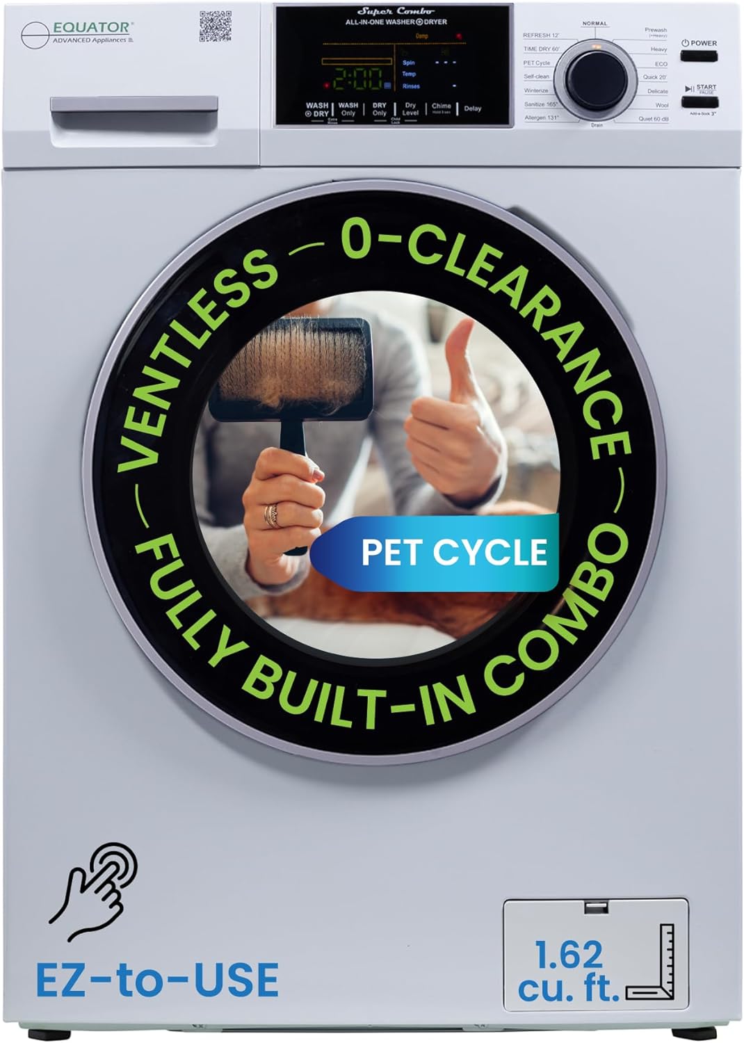 Equator All-in-one Washer Dryer Ventless FULLY BUILTIN 0-CLEARANCE 1.62cf/15lbs 110V 1400RPM