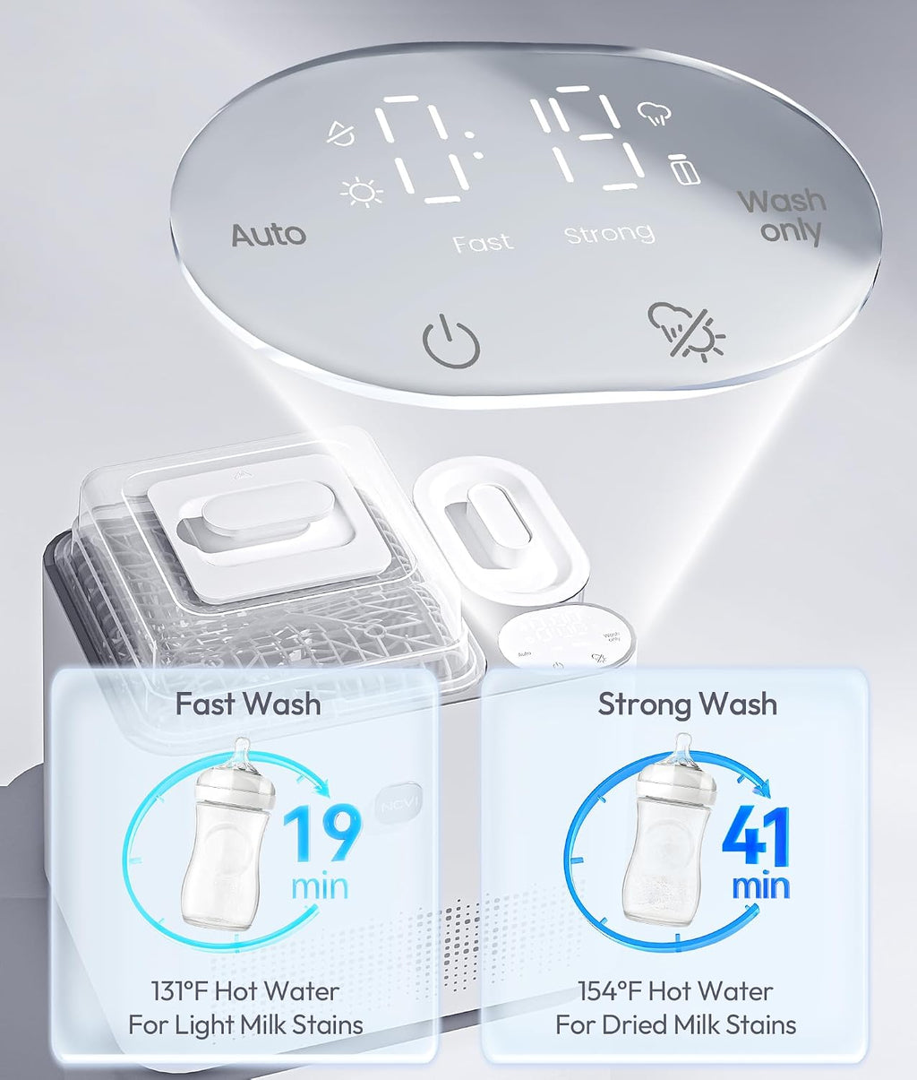 NCVI Large Baby Bottle Washer Sterilizer and Dryer Holds 6 Bottles & Pump Parts, Hospital-Grade Steam Sanitizer for Newborn & Multiple Feedings, Clean Machine for Busy Moms, Fast 19/41min Wash Cycles