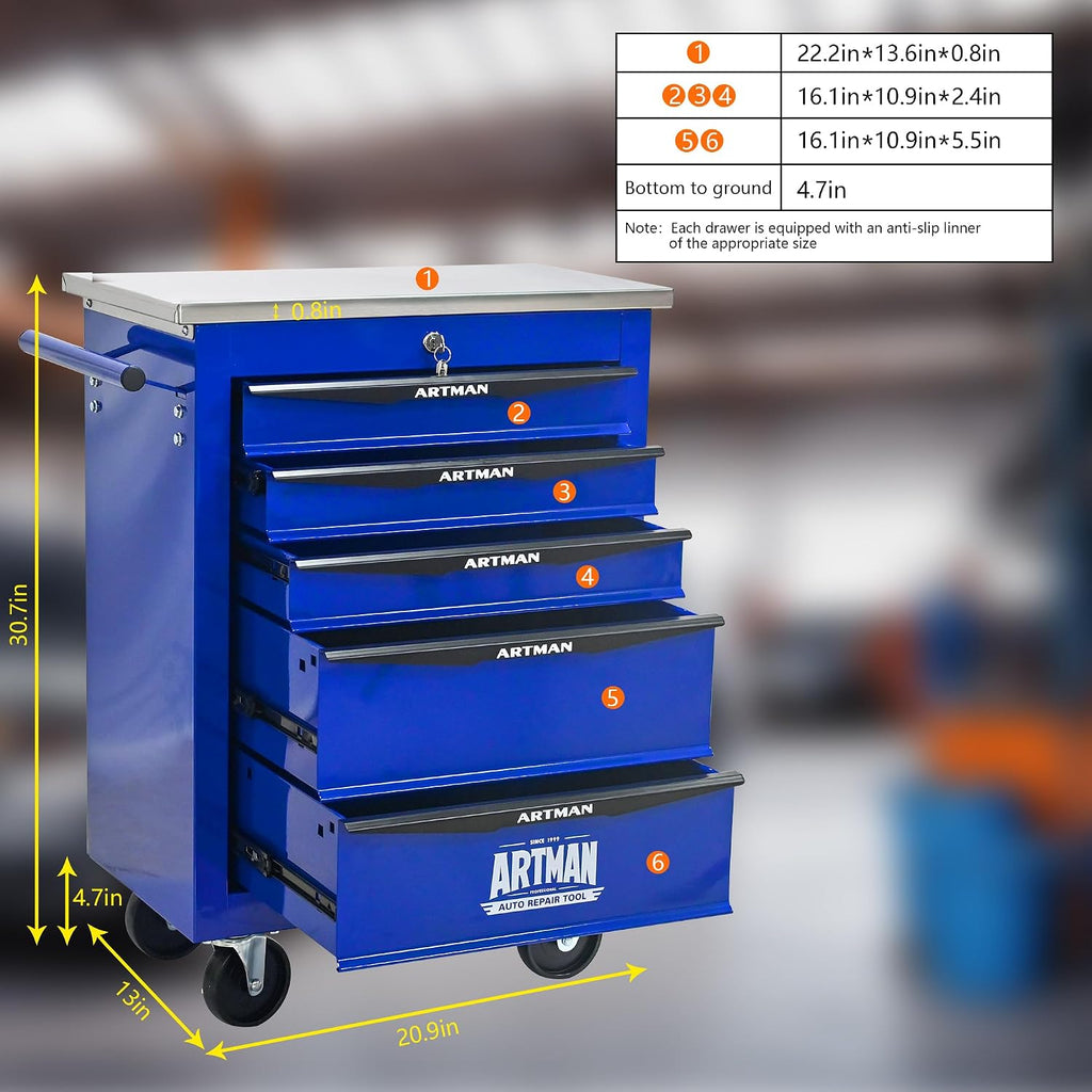 Campfun Tool Cart on Wheels 5 Drawers Rolling Tool Chest Workbench, Metal Tool Cabinet with Extra 7 Tool Storage Boxes, Tool Chest Combo Portable Mechanic Tool Cart for Garage Workshop Warehouse