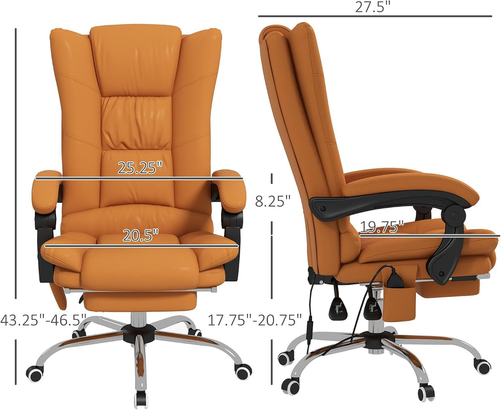 Vinsetto Executive Massage Office Chair with 4 Vibration and Heat, 3 Modes, PU Leather Swivel Chair with Adjustable Height, Reclining Back, and Footrest, Light Brown