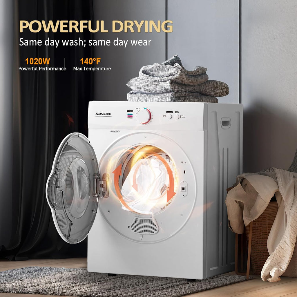 ROVSUN 1.8 Cu.Ft Portable Clothes Dryer, Front Load Dryer Machine, Compact Laundry Dryer with Stainless Steel Tub for Apartment, Home, Dorm (Classic Knob Control)