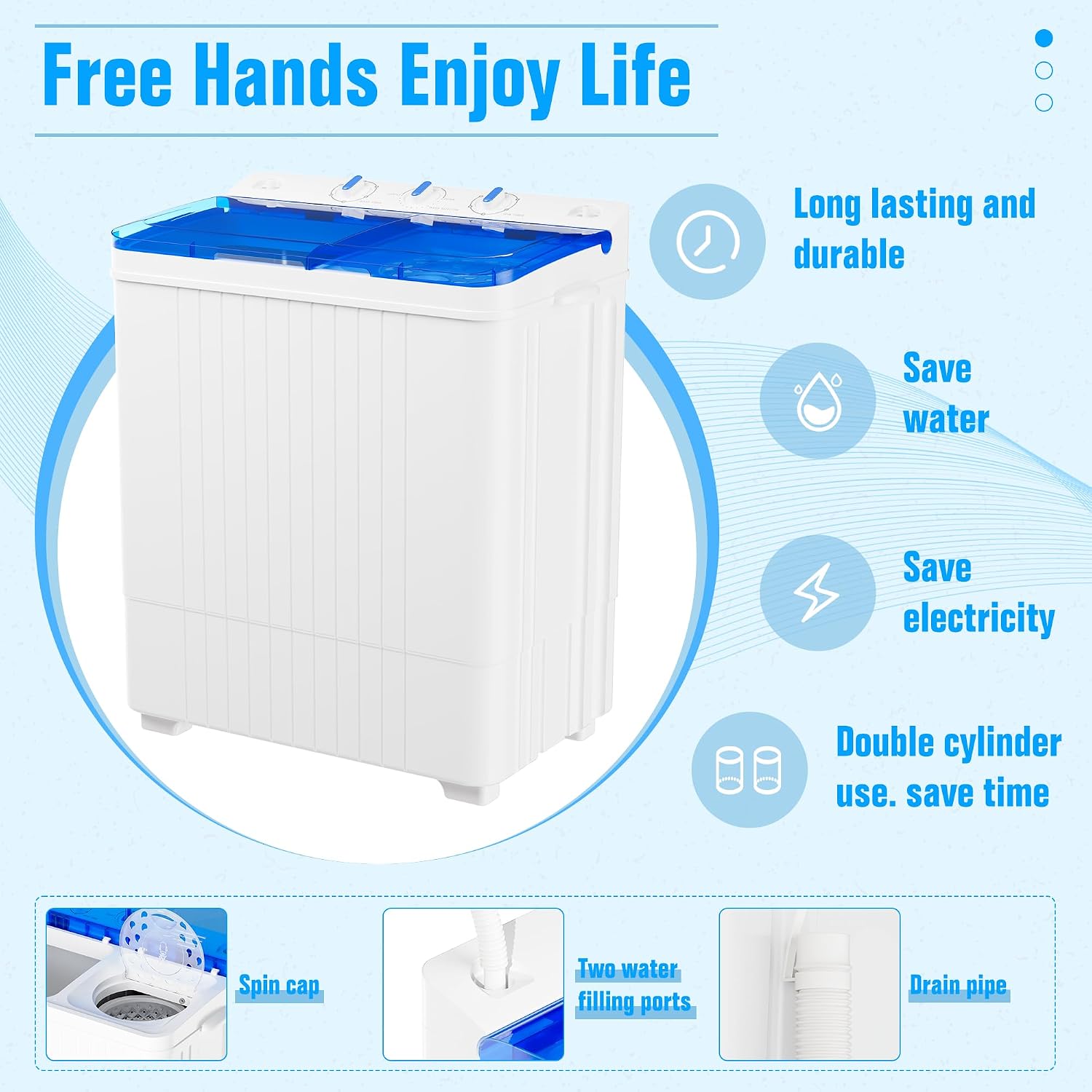 Superday Portable Washing Machine with Longer Hose, 28Lbs Compact Mini Washer and Dryer Combo,Twin Tub Washing Machine Laundry Compact Washer spinner Combo for Apartments RVs and Dorms(Blue)