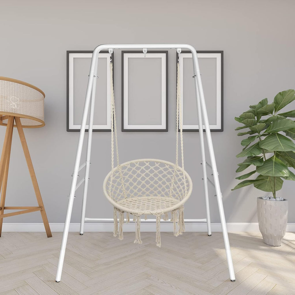 White Outdoor Hanging Chair Stand, Heavy-Duty 450 LBS Support Outdoor Hammock Chair Stand for Patio, Garden, and Backyard, White Hammock Frame,Hanging Chair Stand