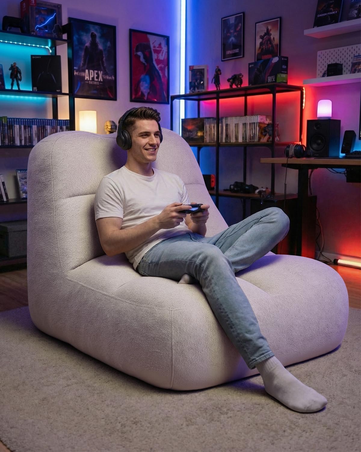 Relefree Giant Bean Bag Chair for Adults, High-Back Memory Foam Bean Bag, Comfy Boneless Chair, Lounge Chair for Bedroom, Living Room, Gaming, Reading Nook