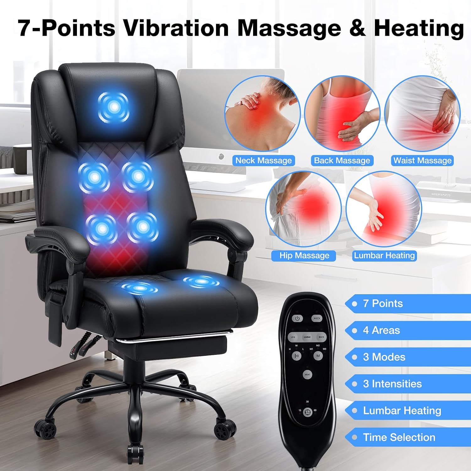 HOFFREE Heated Office Chair Massage Desk Chair with Heat 400lbs Executive Reclining Home Desk Chair with Footrest,Linkage Armrests for Heavy People(Black)