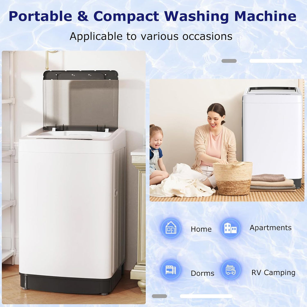 Giantex Portable Washing Machine, 1.5 cu.ft Compact Washer with Drain Pump, LED Display, 8 Programs, 10 Water Levels, Child Lock, 11 LBS Clothes Capacity for Apartment, Home, Dorms, RV (White & Black)