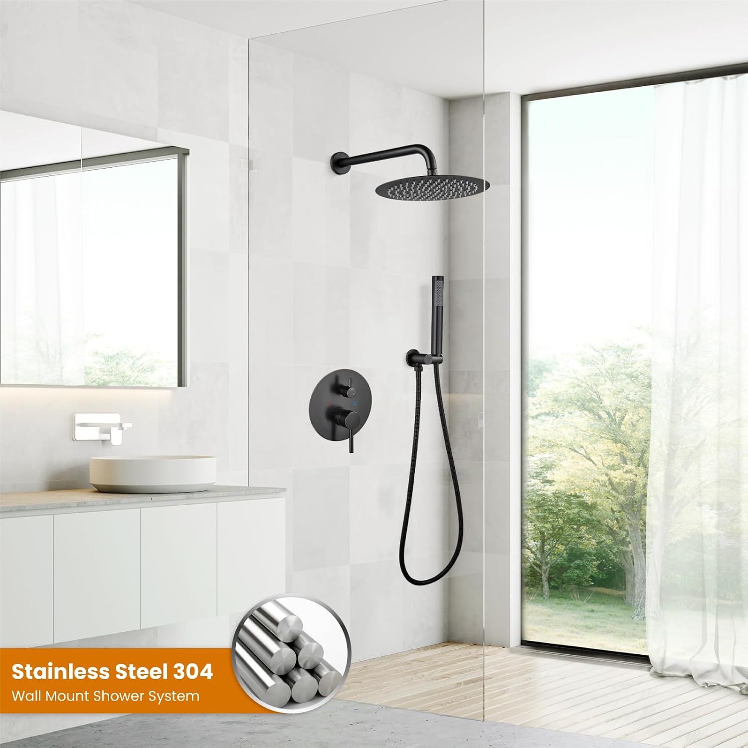 gotonovo Shower System 10 Inch Round Rainfall Showerhead Wall Mounted High Pressure Shower Faucet Set Fixture Combo with Rough in Valve and Cylindrical Handheld Spray, Oil Rubbed Bronze