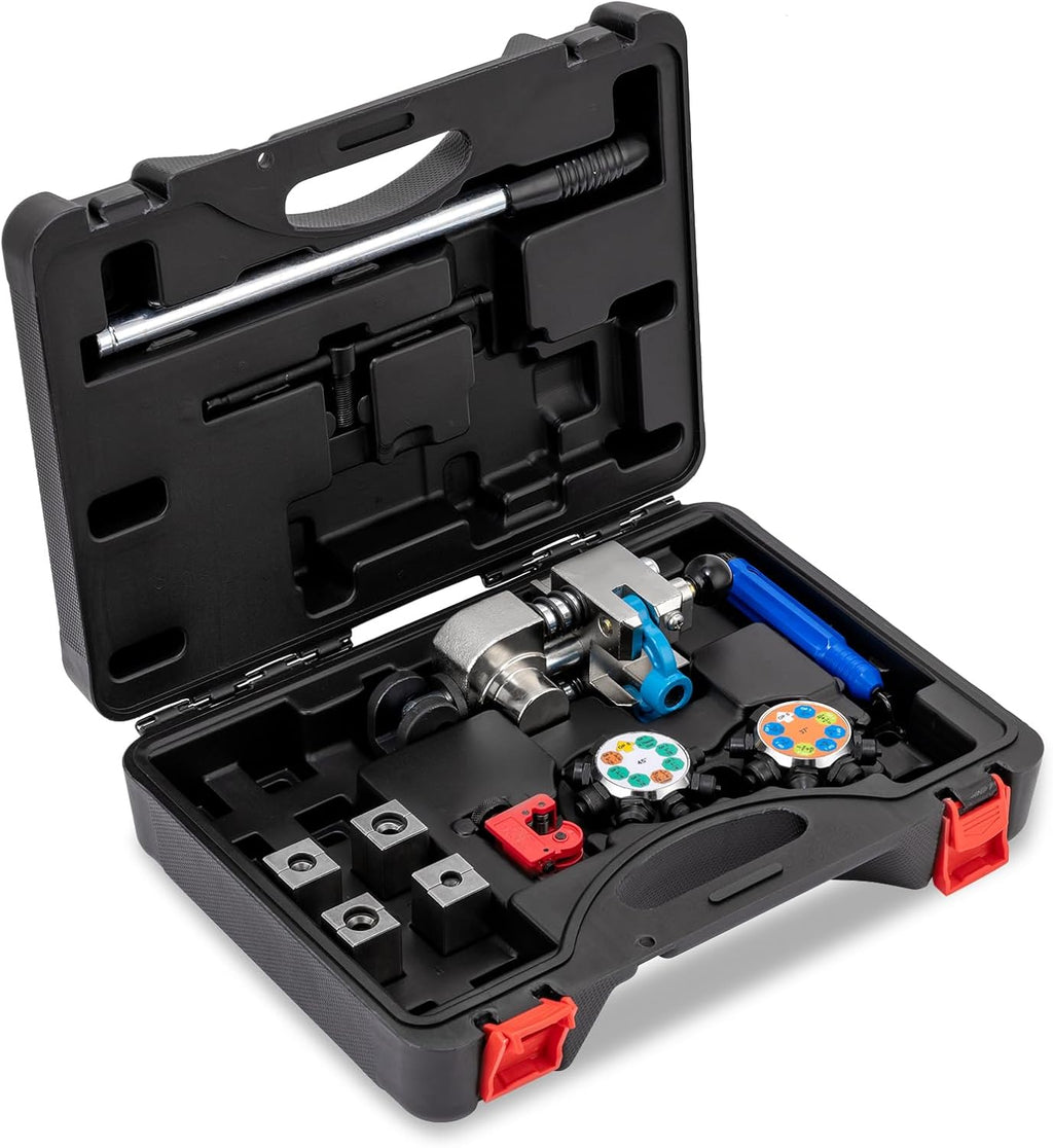 Professional Brake Line Flaring Tool Kit 45/37 Degree Set - Single, Bubble, and Double Flares for 3/16'–3/8', Brake Repair Brake Flaring Tools Brake Line and Tubing Flaring Tool