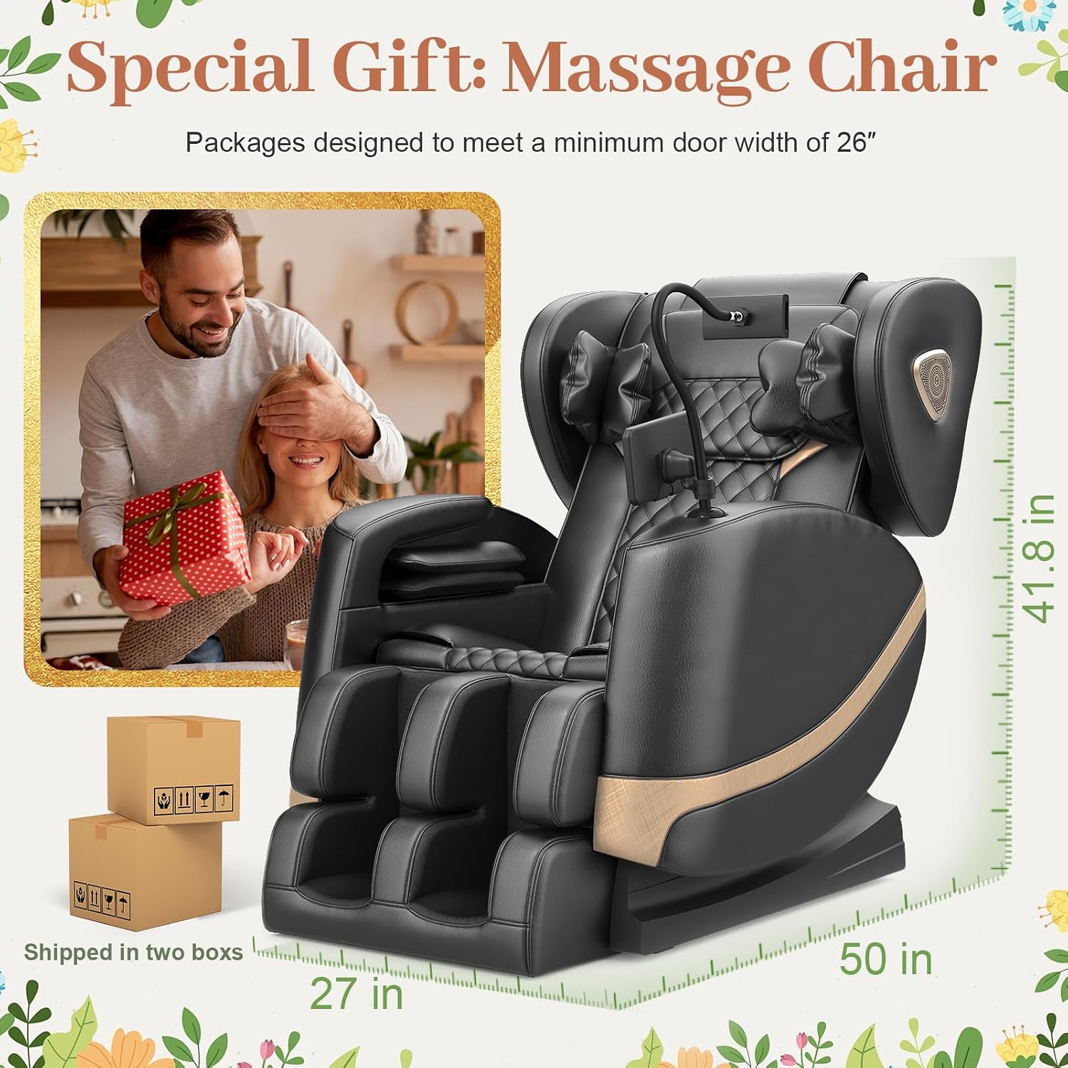 FURNIMAT 2026 Massage Chair Full Body, Zero Gravity Massage Chair with 10 Fix Rollers, Airbags, Heating, Foot Massage, Auto Modes, Bluetooth Speaker, Smart Screen Controller(Classic Black)