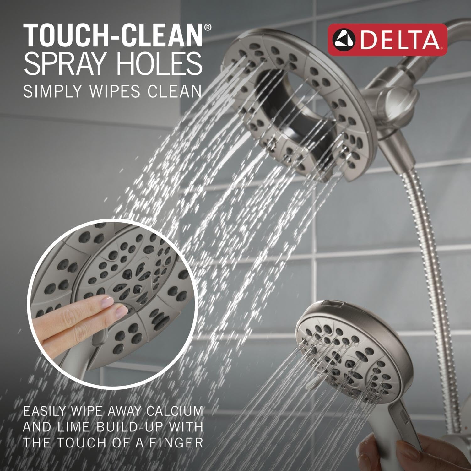 Delta Albion 14 Series Brushed Nickel Shower Faucet Set with In2ition 2-in-1 Dual Shower Head with HandHeld Spray Combo, Valve Trim Kit, Spotshield Brushed Nickel T142855-SP-I (Valve Not Included)