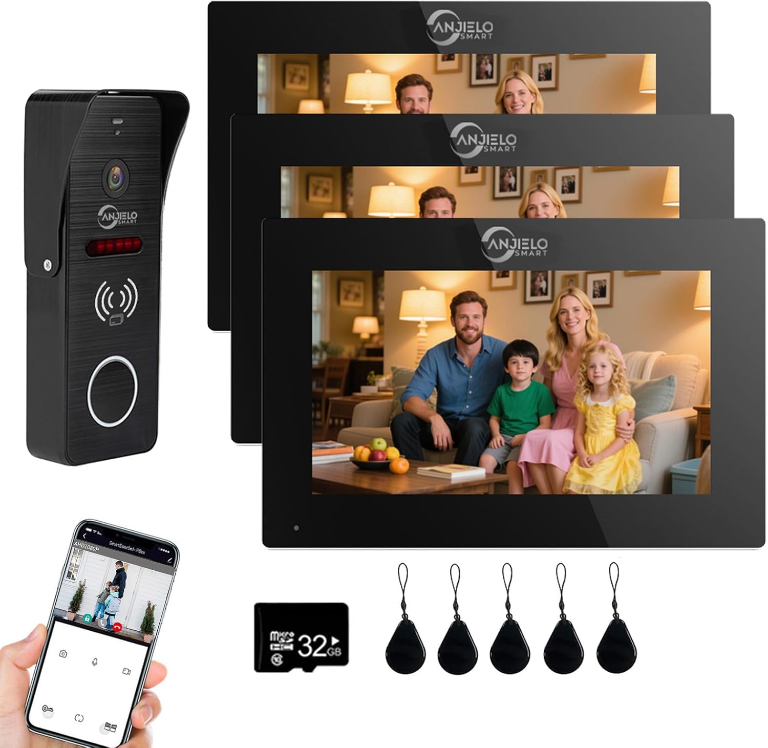Wired Video Doorbell Intercom System 1080P HD Camera 7 inch Monitor Entry Doorphone Door Camera TUYA WiFi Smart Home Door Phone Kits for Apartment Home Villa (1 Doorbell + 3 Monitor)