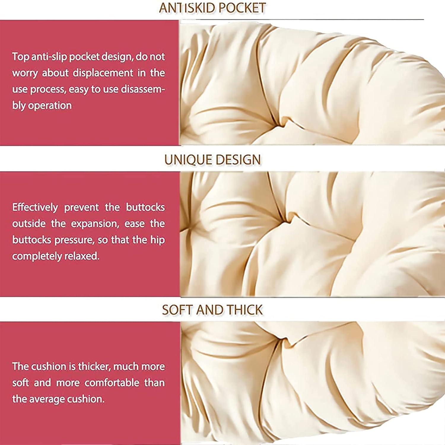 Papasan Outdoor Chair Cushion 110x110cm, Outdoor Cushion for Papasan Round Chair, Garden Swing Cushion Replacement, Soft Thicken Comfy Hanging Basket Chair