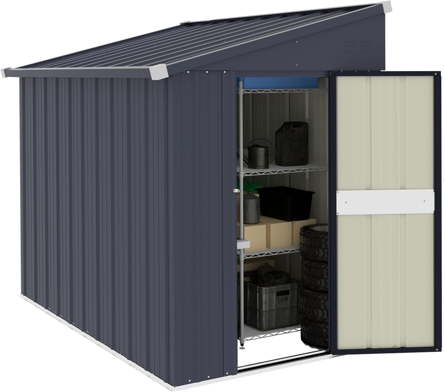 MUPATER 4x6 FT Outdoor Storage Shed with Lockable Door, Metal Lean to Shed Garden Tool Shed House, Storage Shed Kit for Patio, Backyard, Lawn, Grey