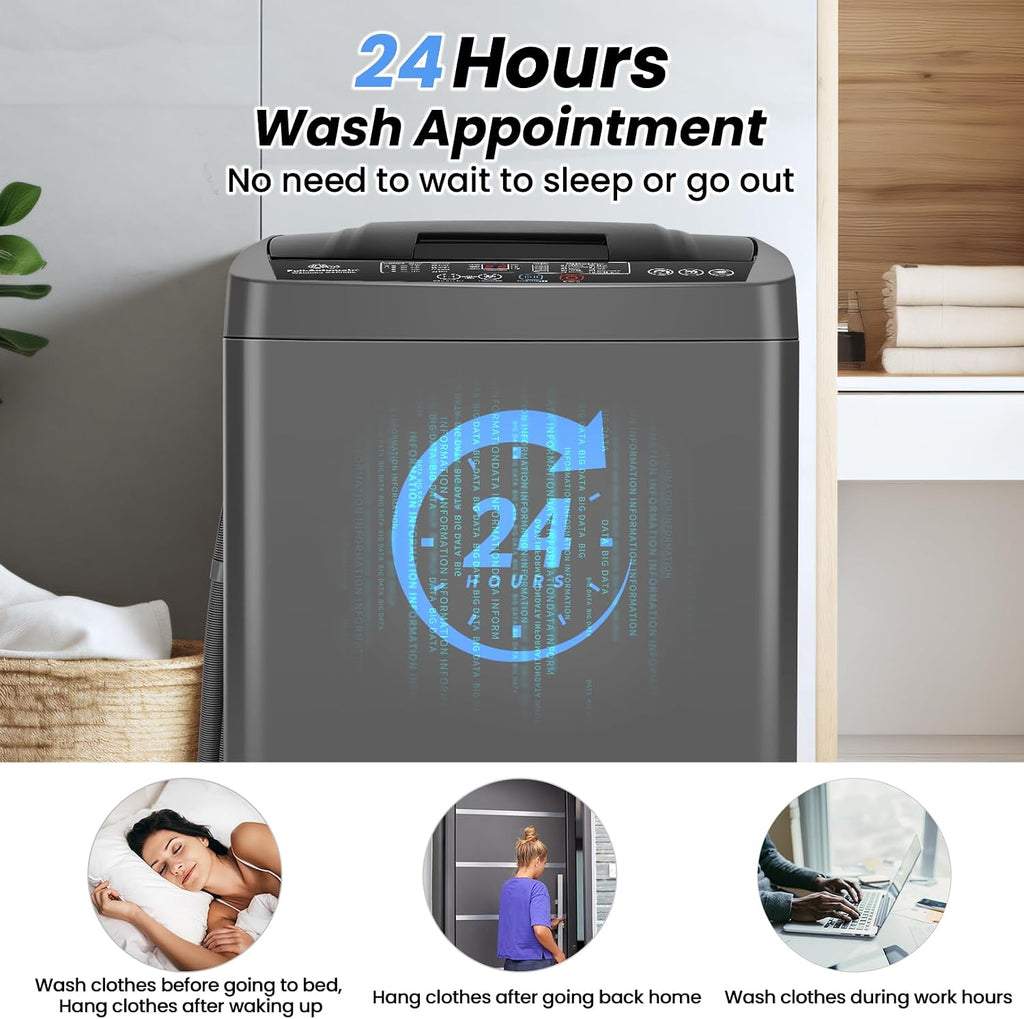 Nictemaw 2.8 Cu.ft Portable Washer, 20 lbs Capacity Full Automatic Washing Machine with Drain Pump, 10 Wash Programs & LED Display, Compact Clothes Washer for Apartments, RV, Dorm, Home