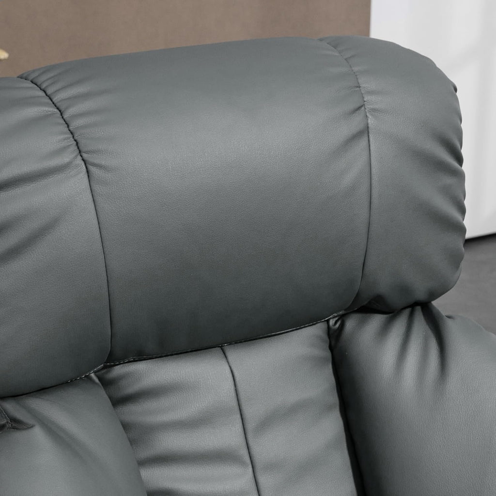 HOMCOM Massage Recliner Chair with Ottoman, 360° Swivel Recliner and Footstool, 10 Point Vibration, PU Leather Reclining Chair with Side Pocket and Remote Control, Gray