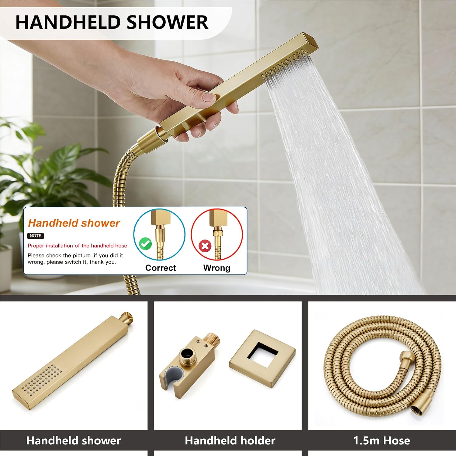 Midanya Shower System with Tub Spout,Bathtub Shower Faucet Set with Square Rainfall Head and Handheld Sprayer Wall Mount Tub Faucet Set with Valve and Trim Kit,12 Inch Brushed Gold