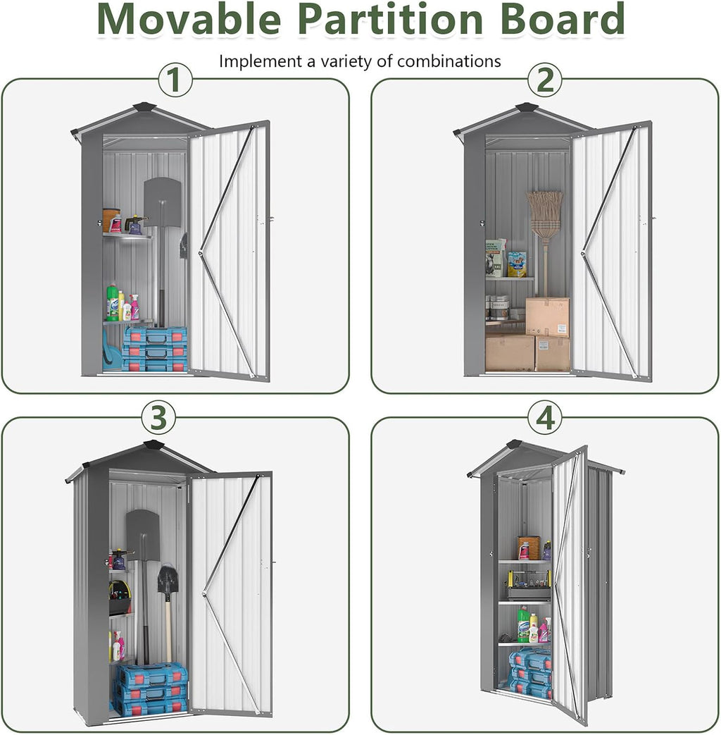 Outdoor Storage Shed, Metal Garden Tool Shed with a Solid Lock System, Outdoor Door Storage Cabinet for Patio, Garage, Poolside, Bikes, and Garden