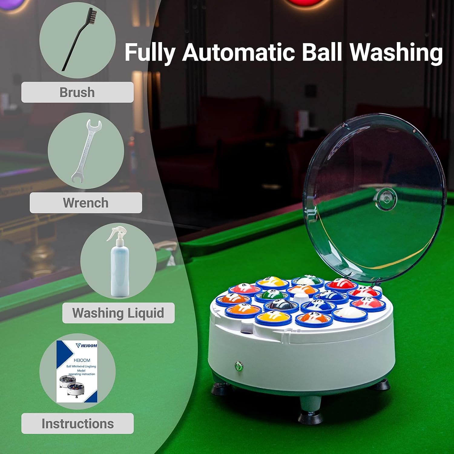 Pool Ball Cleaner Pool Ball Polishing Cleaning Machine Billiard Ball Cleaner Electronic Pool Balls Polishing for 16 Billiard and Snooker Balls 110V 180V