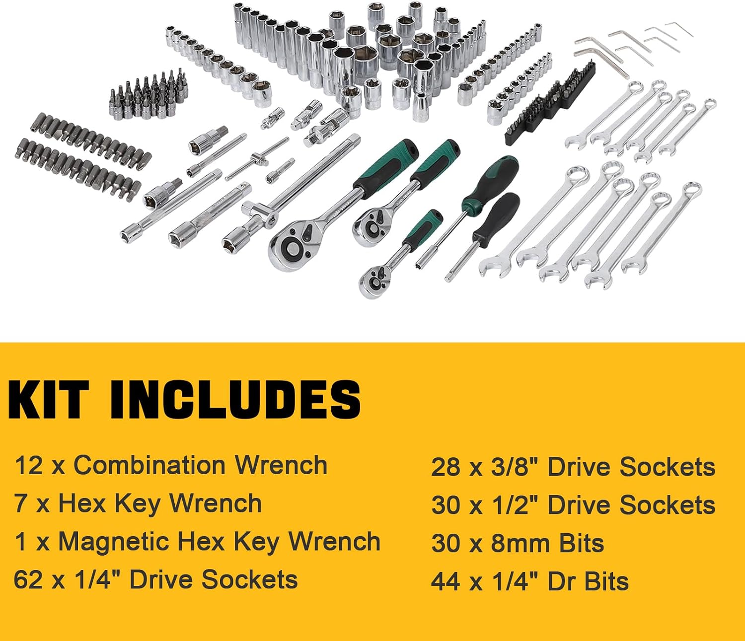 216-Piece Mechanics Tool, Juego De Herramientas, Set Socket Wrench Kit, with 72-Tooth Ratchet, Metric Sockets & Extensions, Automotive Repair Tool Kit for Car Home Garage Maintenance