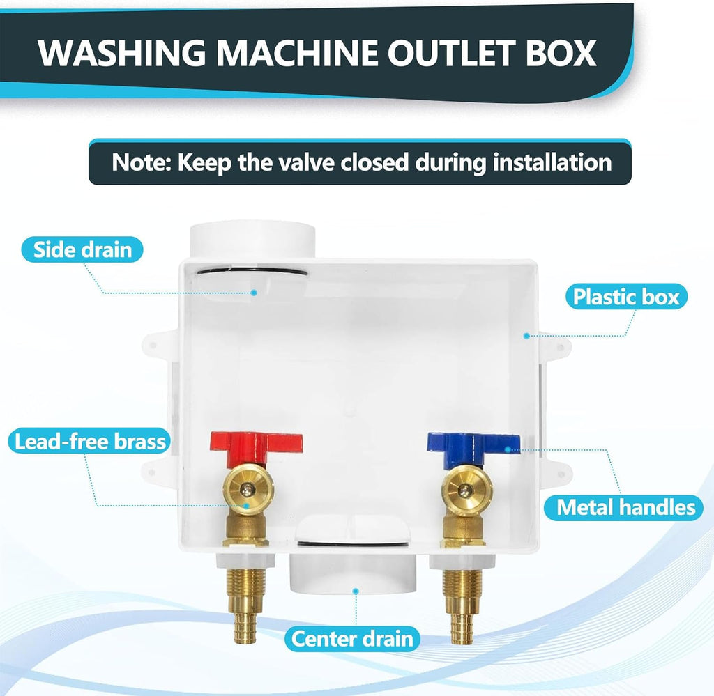Washing Machine Outlet Box, Center Drain/Side Drain, 1/2 Inch Pex Crimp Inlet x 3/4 Inch MHT Outlet Connection, Laundry Washer Valve Outlet Box (Pack of 5)