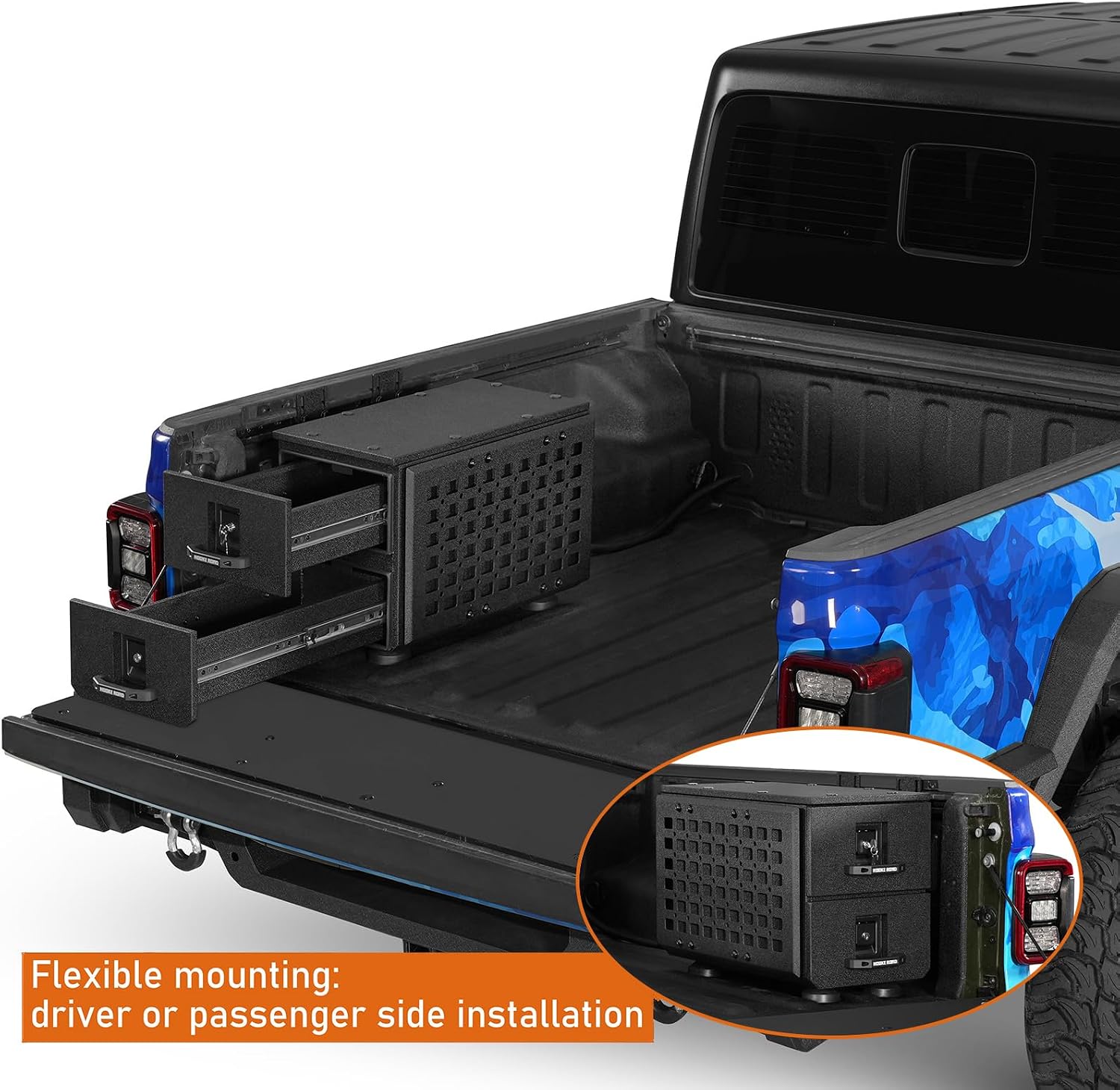 Hooke Road Truck Bed Tool Box MOLLE Panel for Jeep Gladiator JT, Toyota Tacoma 5' Bed, Chevy Colorado & GMC Canyon 5'2' Bed, Wheel Well Lockable Toolbox Security Tool Organizer