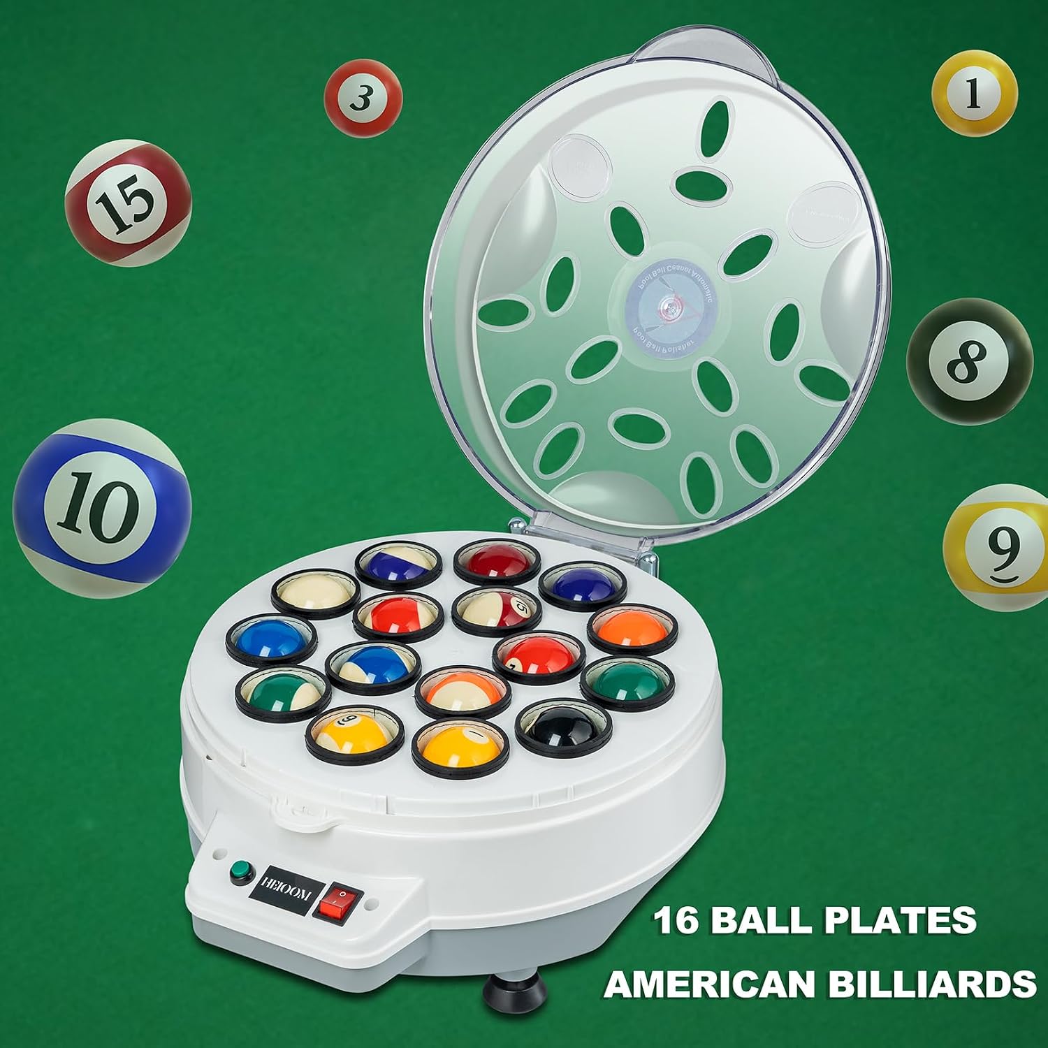 Pool Ball Cleaner Pool Ball Polishing Cleaning Machine Billiard Ball Cleaner Electronic Pool Balls Polishing for 16 Billiard and Snooker Balls 110V 180V