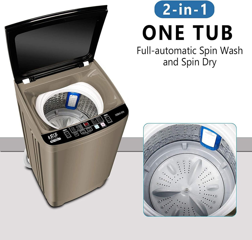 KRIB BLING Full-Automatic Washing Machine with Drain Pump, 17.7 lbs Compact Washer, 10 Wash Program & 8 Water Level, Ideal for Apartment, Dorm, RV, Gold (KB02-GOLD6)