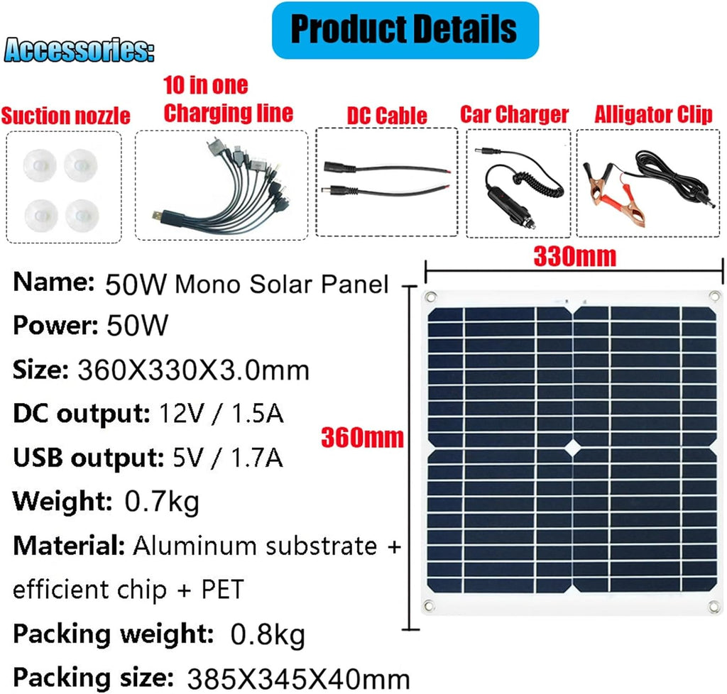 Solar Panel Kit 3000W with 50A Controller, 50W 12V Solar Panel, and Inverter for Off-Grid Power Supply - Complete Home Solar Generator System