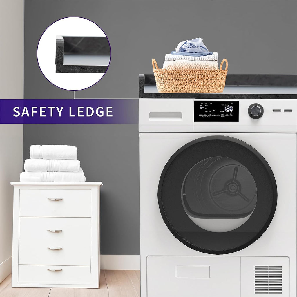 Life Finds 54 inch Washer Dryer Countertop with Safety Ledge for Laundry Room Organization, Black Marble Pattern, LF-WDCT1BM