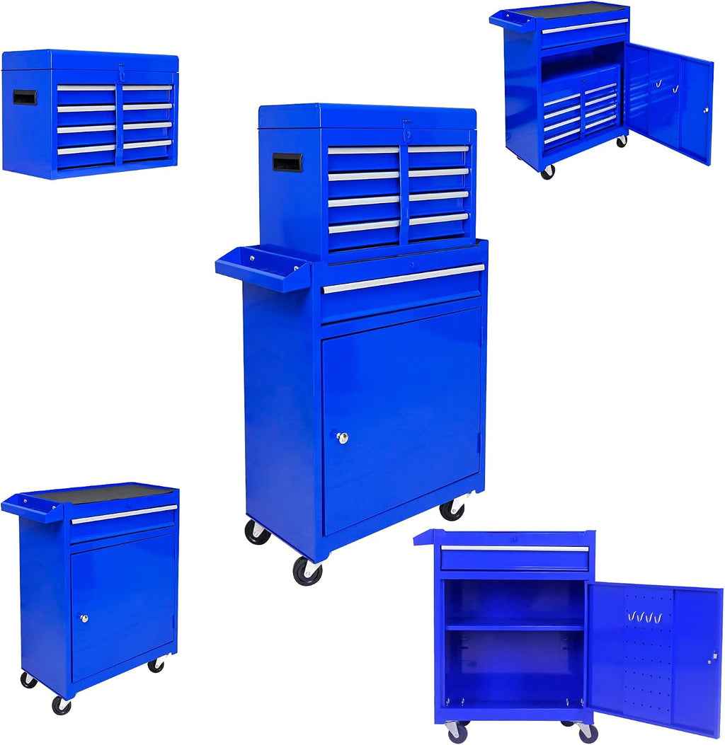 5 Drawers, Portable Rolling Box On Wheels, High Capacity Tool Chest Organizer for Garage, Workshop, Home Crafts Use Blue, Large