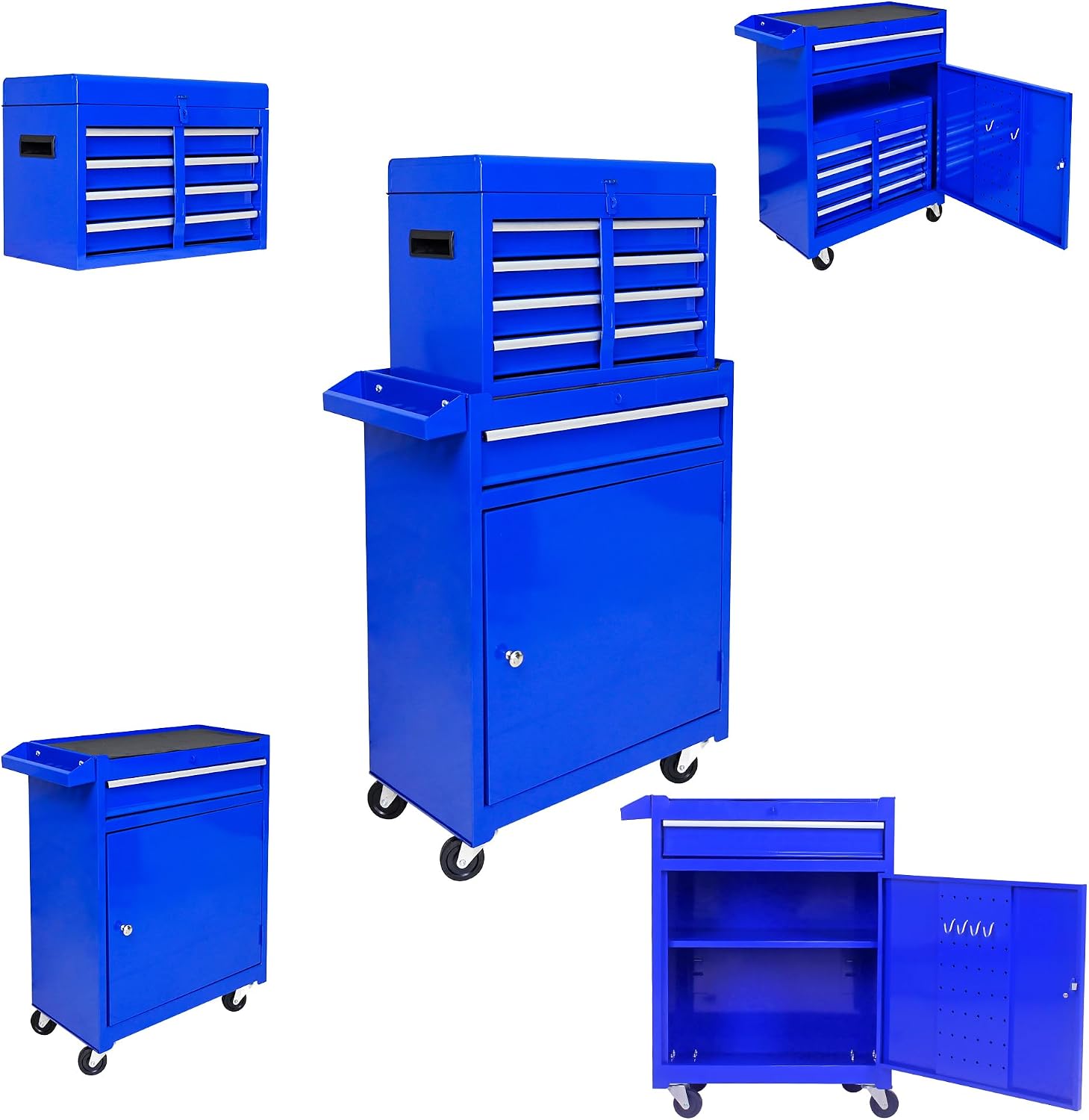 5 Drawers, Portable Rolling Box On Wheels, High Capacity Tool Chest Organizer for Garage, Workshop, Home Crafts Use Blue, Large