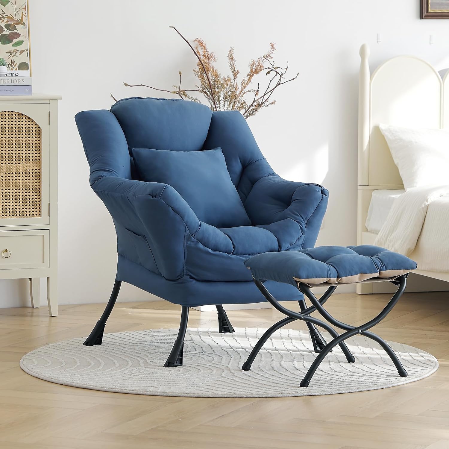 Lazy Chair with Ottoman, Reading Chair with a Pillow, Leisure Sofa Armchair with Ottoman, Large Accent Chair for Bedroom, Living Room, Dorm Room, Peach Royal Blue