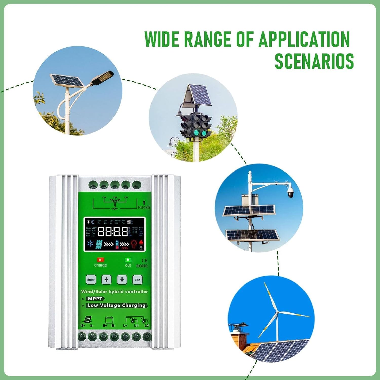 MPPT Wind Solar Charge Controller 12V/24V/48V Solar Hybrid Boost Controller for Wind Generator Solar Panel, Wind Turbine Generator 3000W