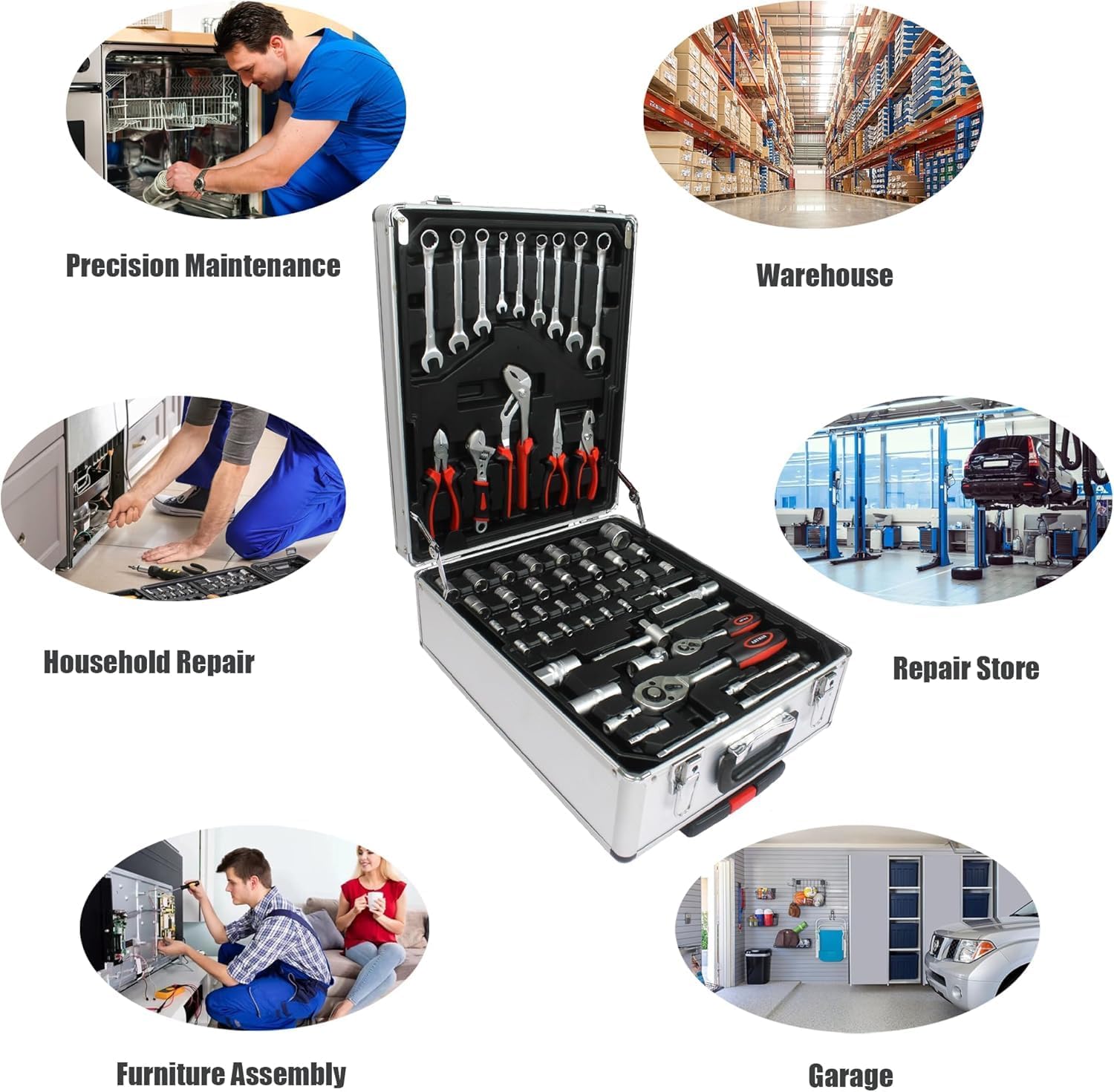 899PCS Tool Set, Household Tool Kit with Rolling Tool Box, Complete Tool Box Set Hand Tool Set with Tool Box, Mechanic Tool Set Rolling Tool Set for Auto Repair/Home Tool Set (White)