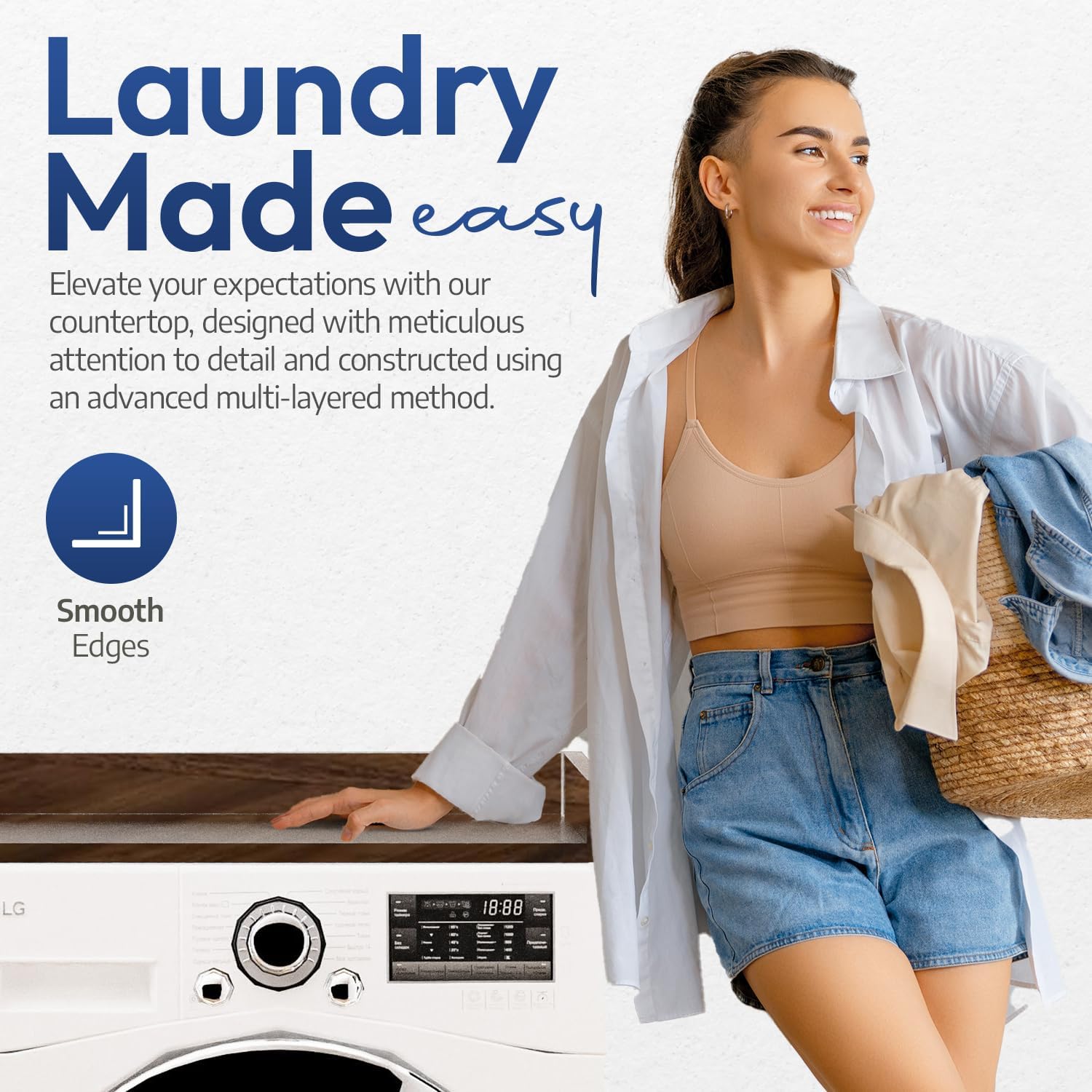 OfficeSimpli Washer Dryer Countertop, Made in USA, Non-Slip Pads, Laundry Room Wood Topper, Washer Dryer Cover for Top, Laundry Countertop, Laminate Finish (California Walnut, Standard (27.5' x 54'))