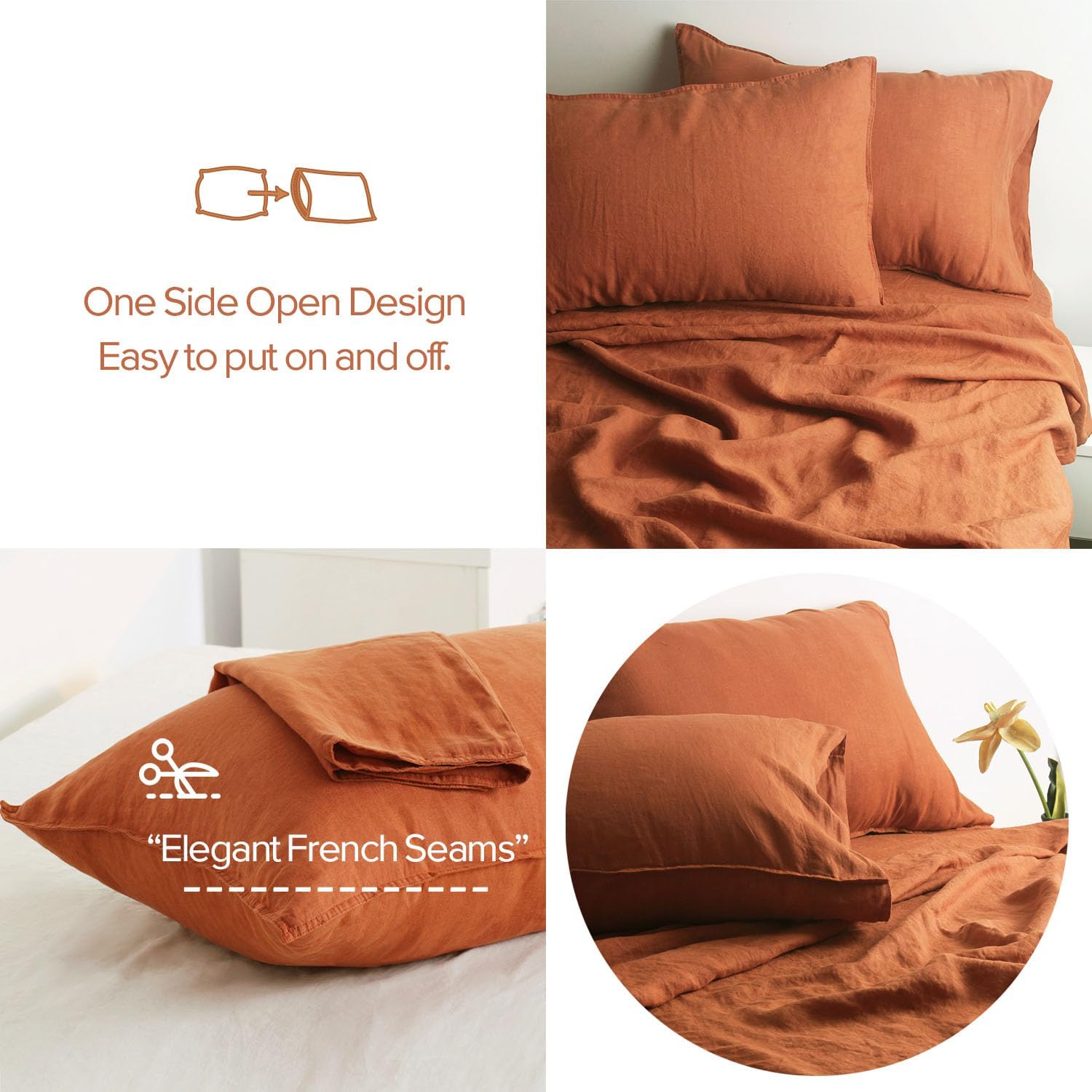 S VICTORY SYMBOL 100% Organic Linen Sheets Set King Size,Natural French Linen Bed Sheets,Stone Washed 4 Pieces Bedding Set,Ultra Soft Luxurious(Caramel,King)