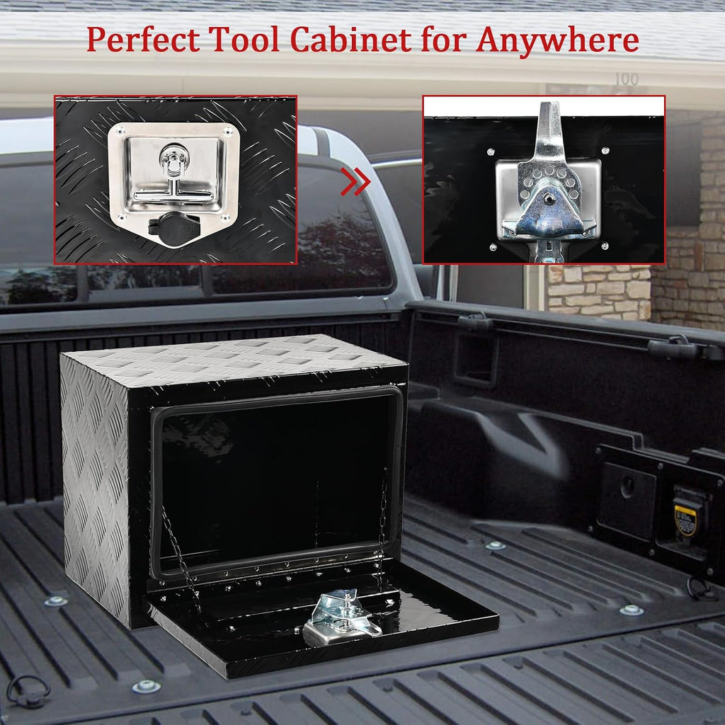 18'' Inch Aluminum Underbody Truck Box with T-Handle Latch,14 x 12 x 18 Inch Underbed Toolbox With Durable Lock Silver For Storage And Organization