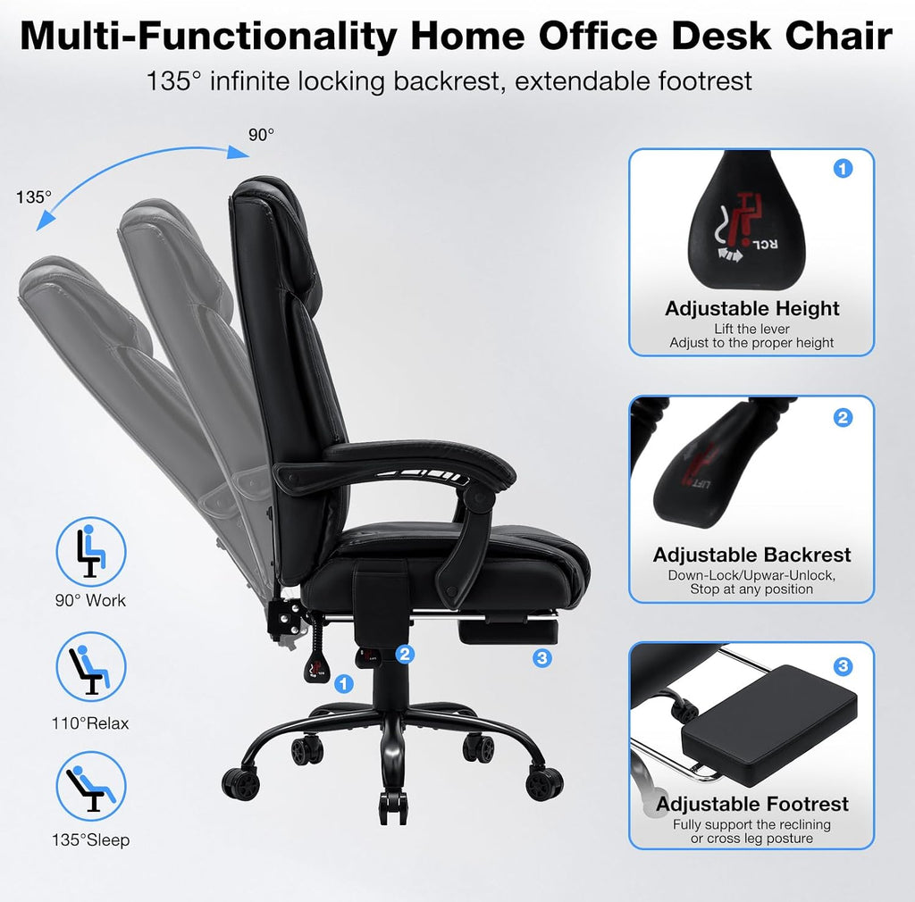 HOFFREE Heated Office Chair Massage Desk Chair with Heat 400lbs Executive Reclining Home Desk Chair with Footrest,Linkage Armrests for Heavy People(Black)