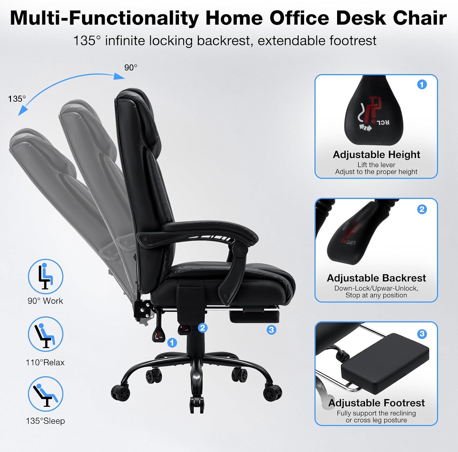 HOFFREE Heated Office Chair Massage Desk Chair with Heat 400lbs Executive Reclining Home Desk Chair with Footrest,Linkage Armrests for Heavy People(Black)